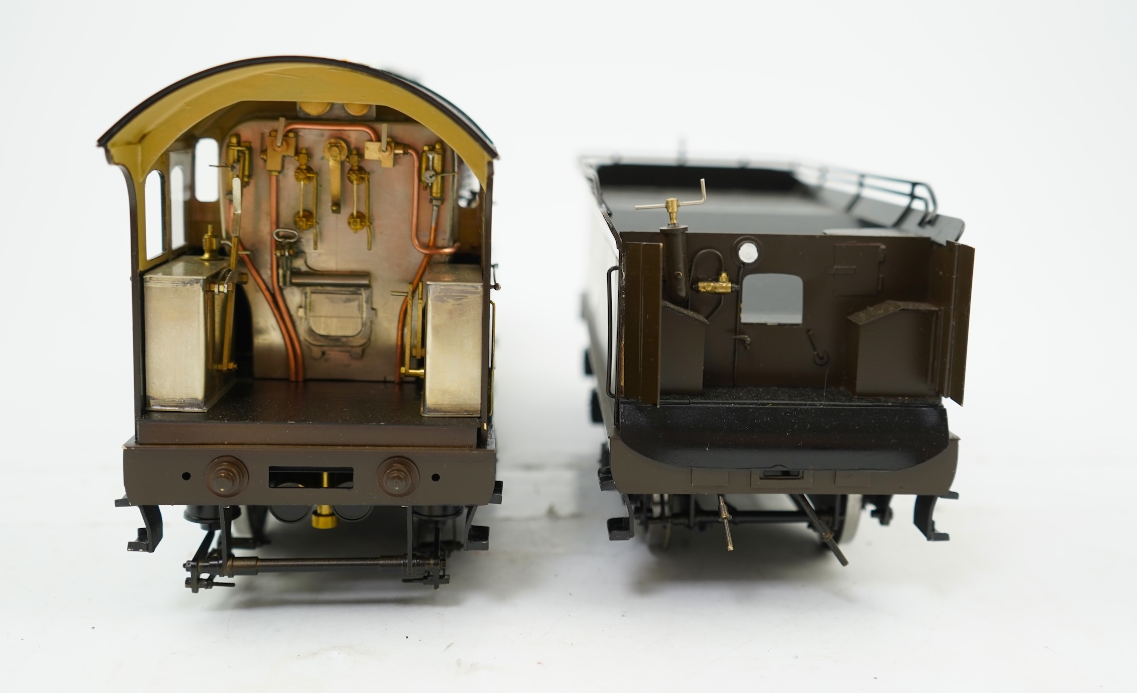 A Gauge One model of North British Railways H Class Auld Reekie 872, 4-4-2 Atlantic tender locomotive, the model has been left unpowered to allow for a high level of detailing of the valve gear and cylinders between the